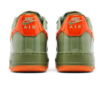 Nike Air Force 1 Low '07 Premium 'Oil Green Safety Orange' — UK 3 | EU 35.5 | US 3.5 — Top View