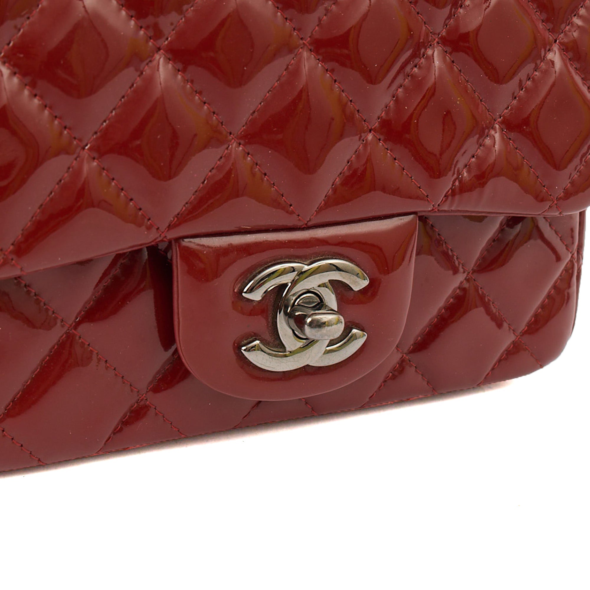 Chanel Cross Body Classic - Mini (Square) in Red, Patent Leather — Side View