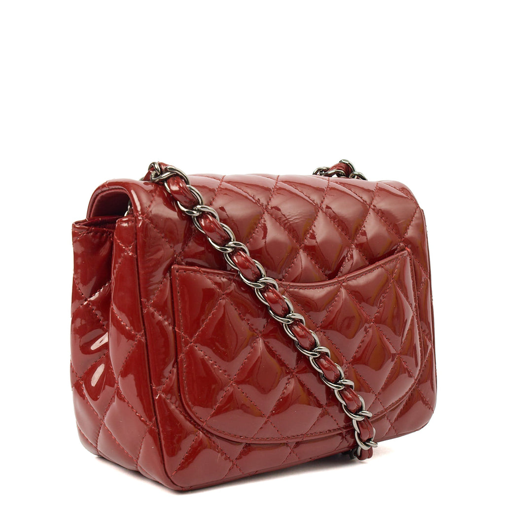 Chanel Cross Body Classic - Mini (Square) in Red, Patent Leather — Back View