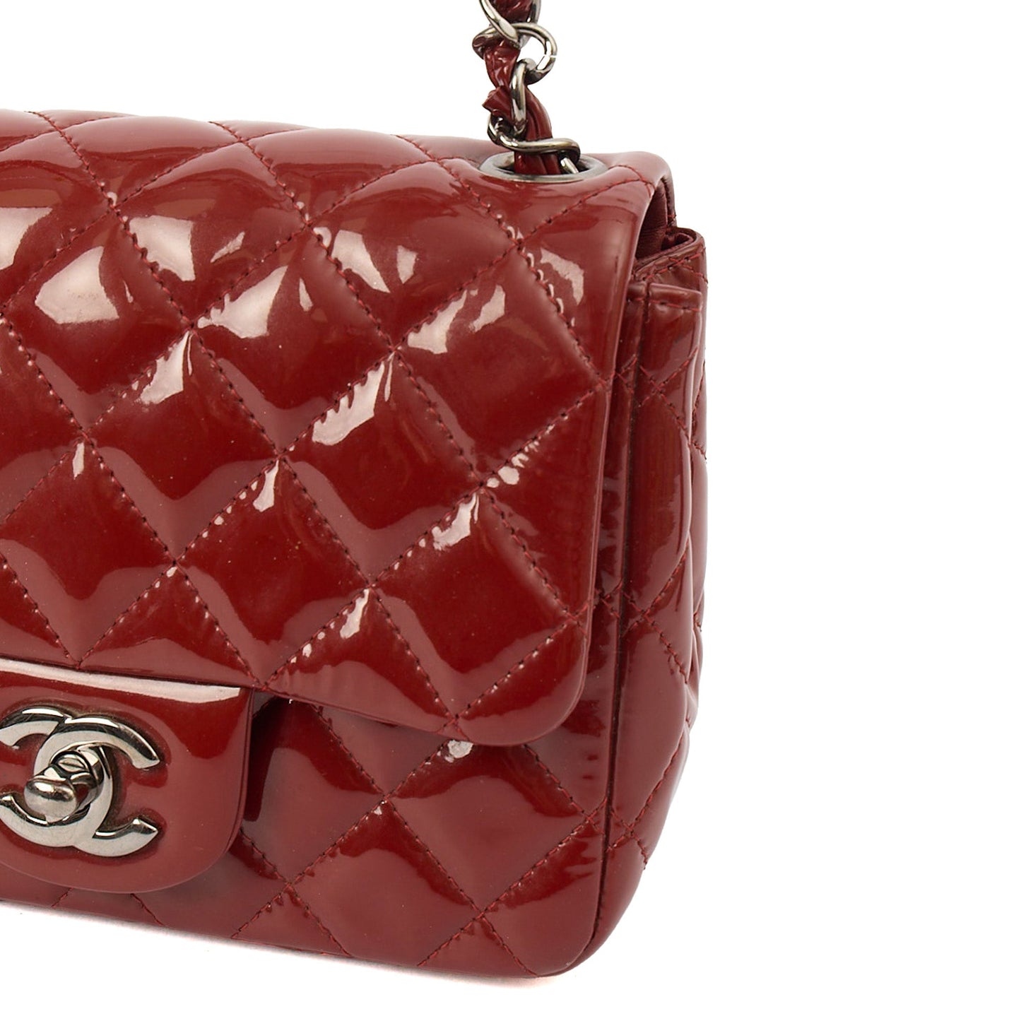 Chanel Cross Body Classic - Mini (Square) in Red, Patent Leather — Lifestyle View