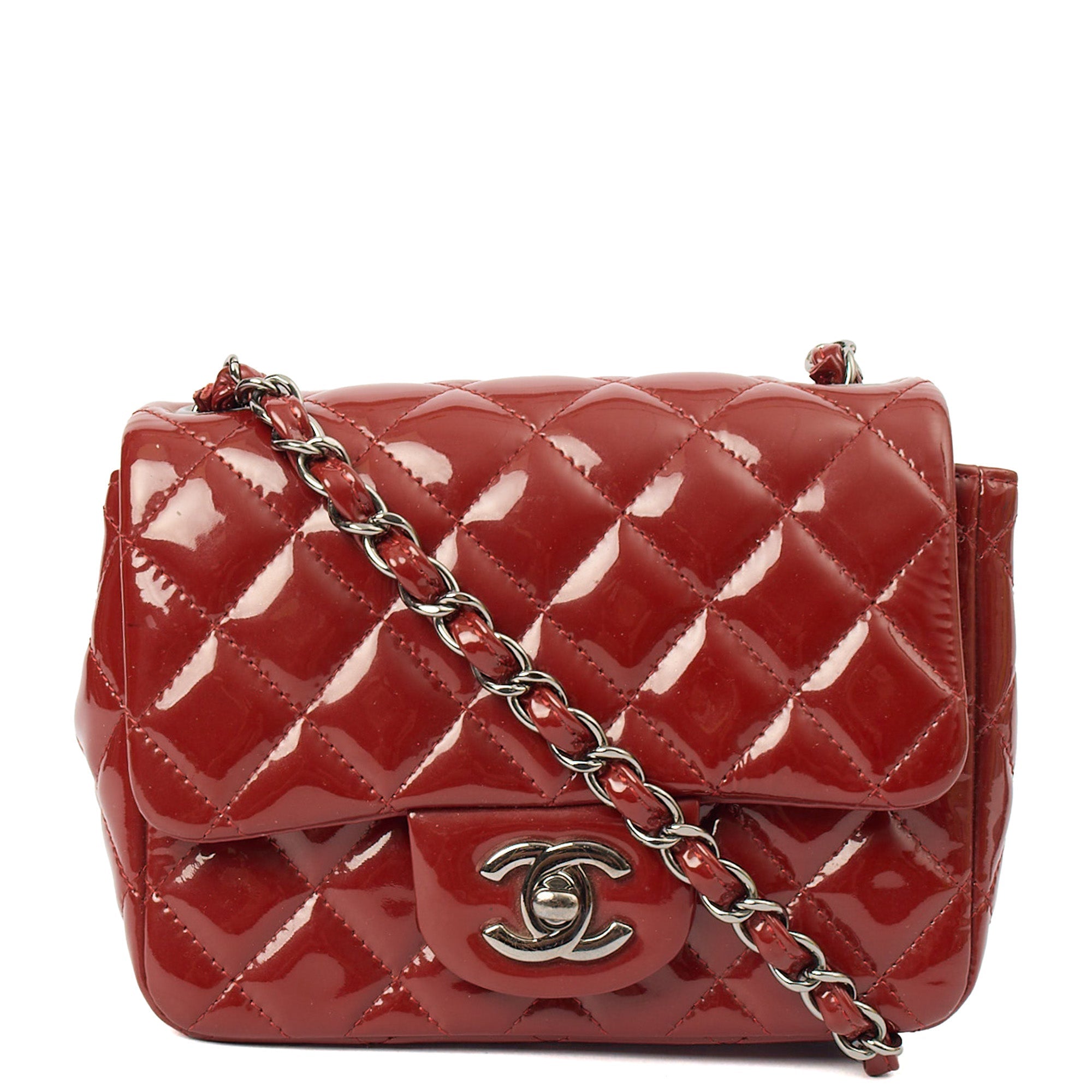 Chanel Cross Body Classic - Mini (Square) in Red, Patent Leather — Front View