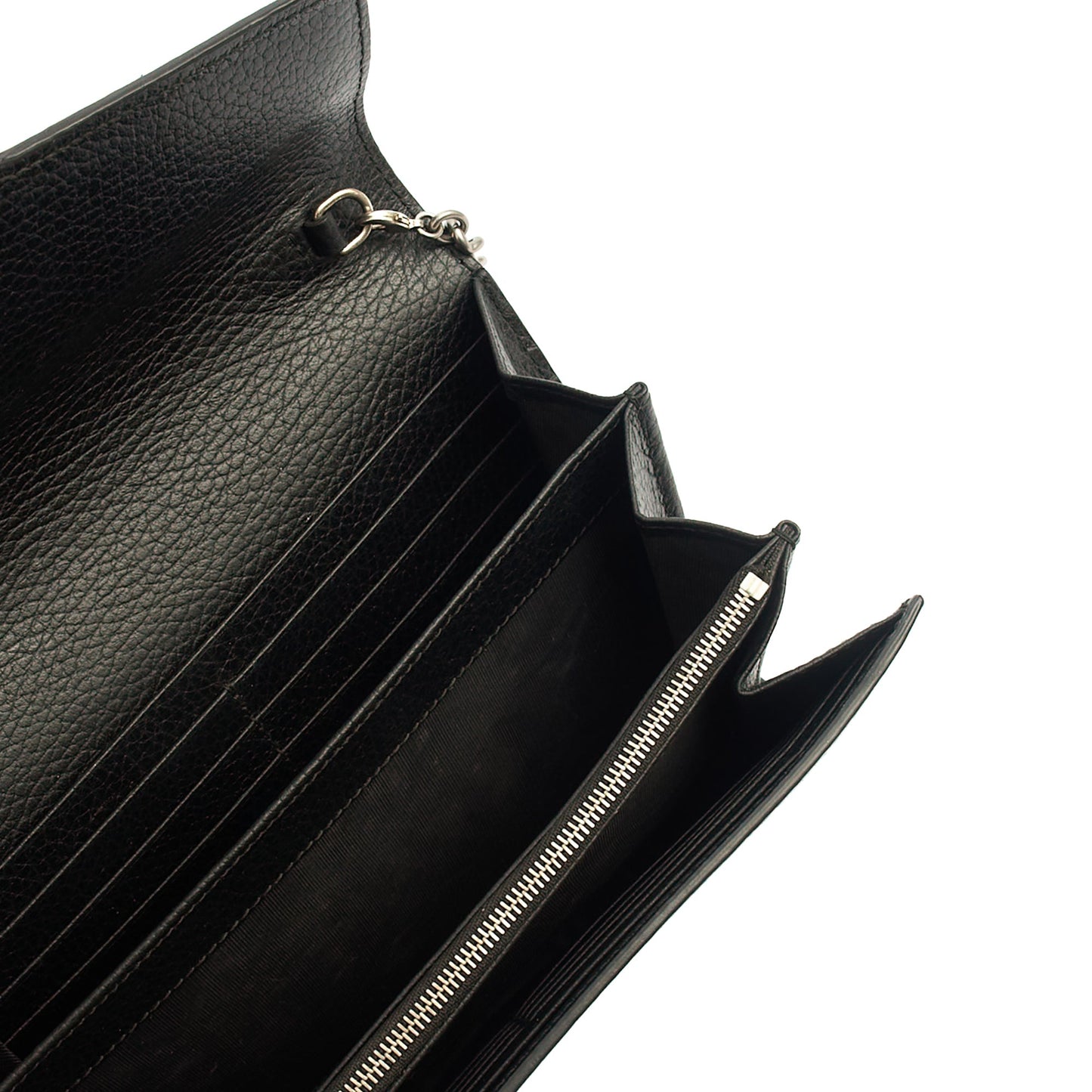 Gucci Cross Body Dionysus Chain Wallet in Black, Leather — Detail View