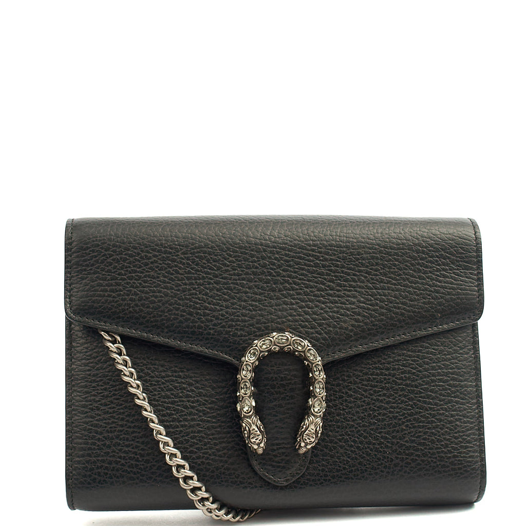 Gucci Cross Body Dionysus Chain Wallet in Black, Leather — Front View