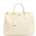 Prada Tote Galleria - Large Double Zip Tote in White, Saffiano Leather — Front View