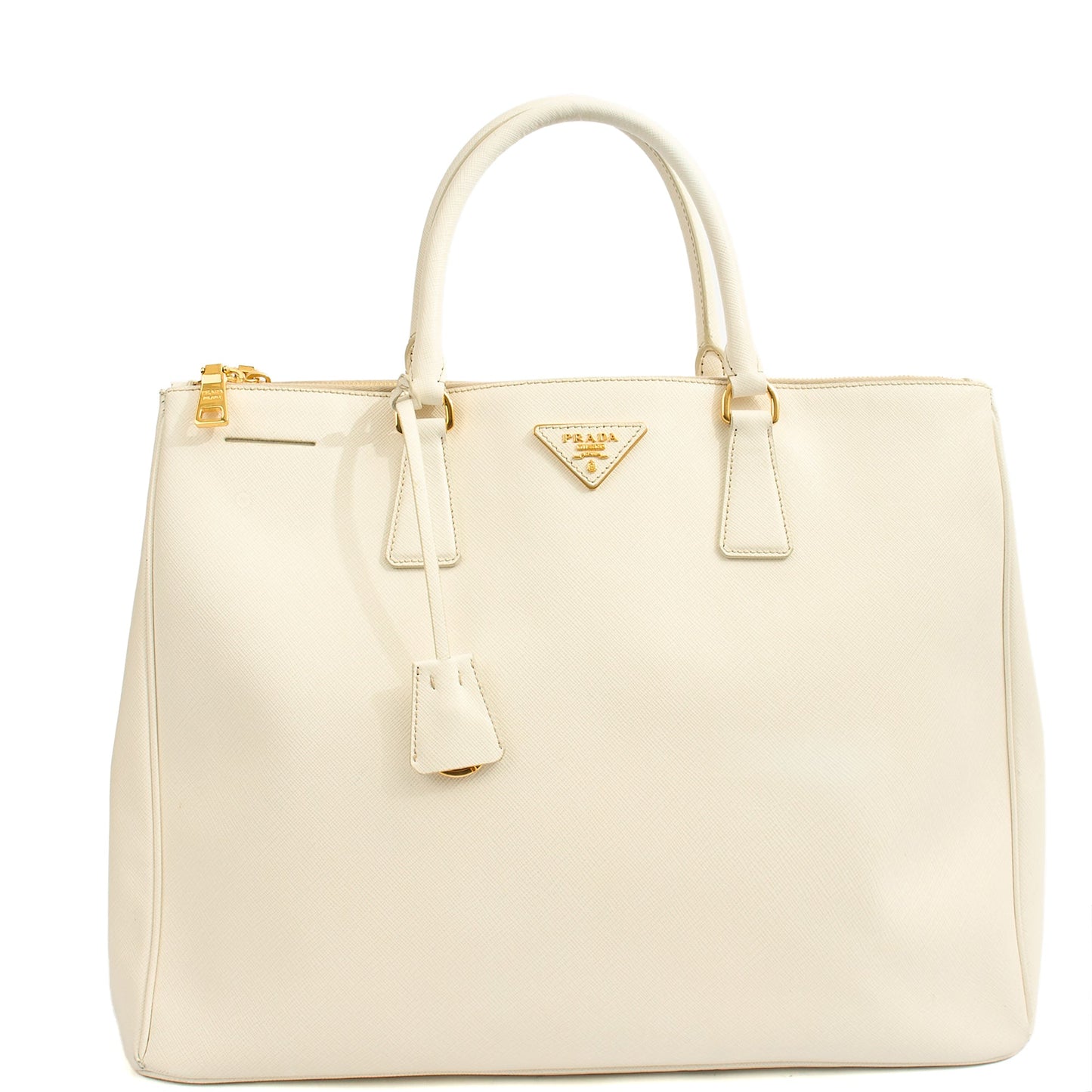 Prada Tote Galleria - Large Double Zip Tote in White, Saffiano Leather — Front View