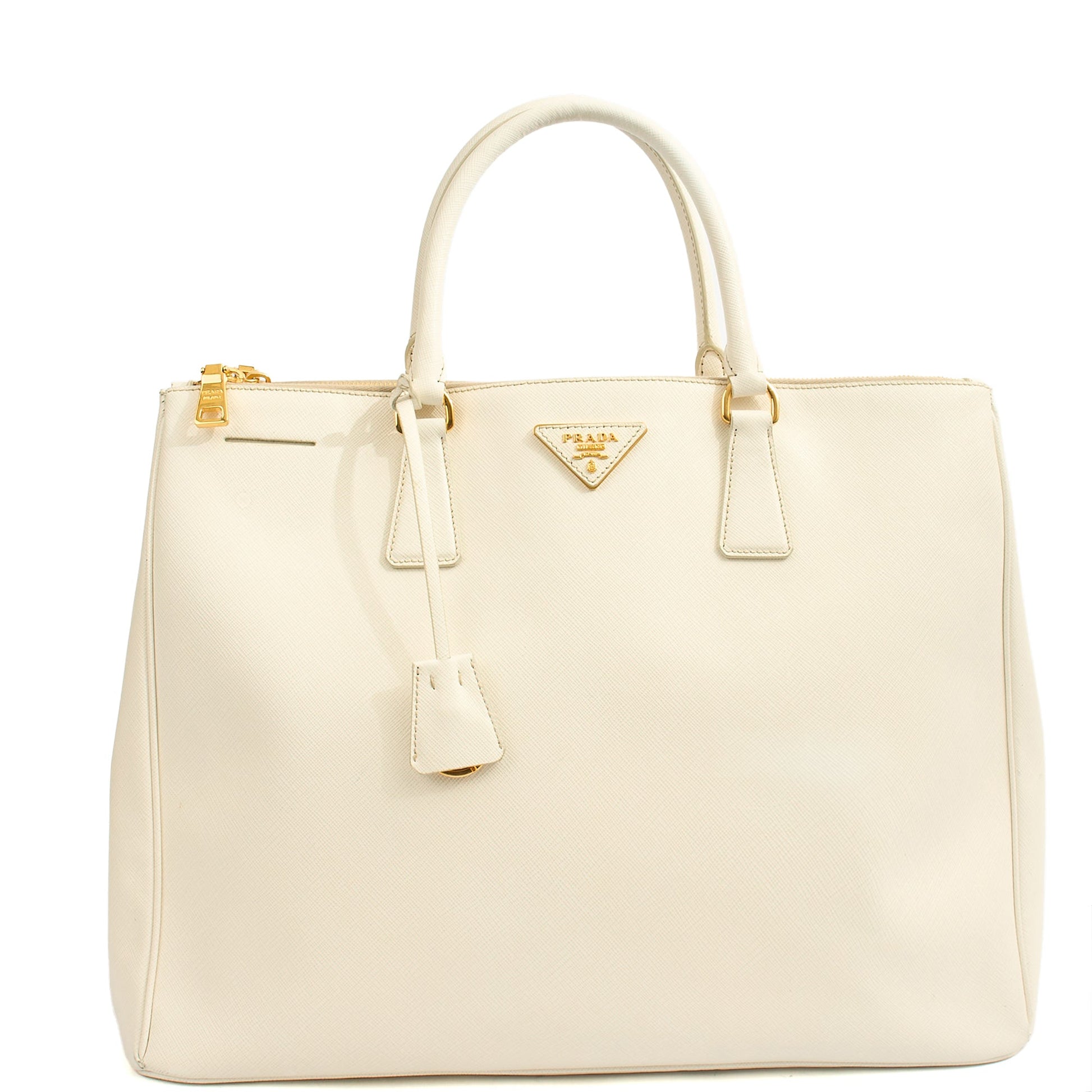Prada Tote Galleria - Large Double Zip Tote in White, Saffiano Leather — Front View