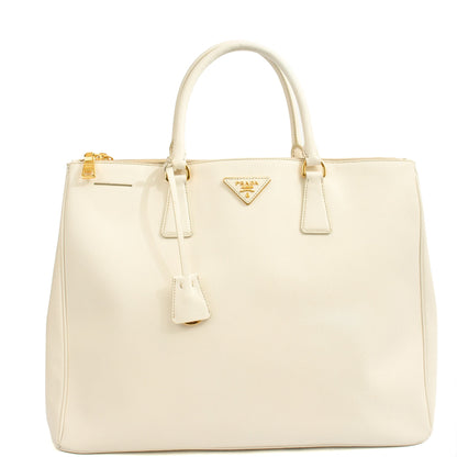 Prada Tote Galleria - Large Double Zip Tote in White, Saffiano Leather — Front View