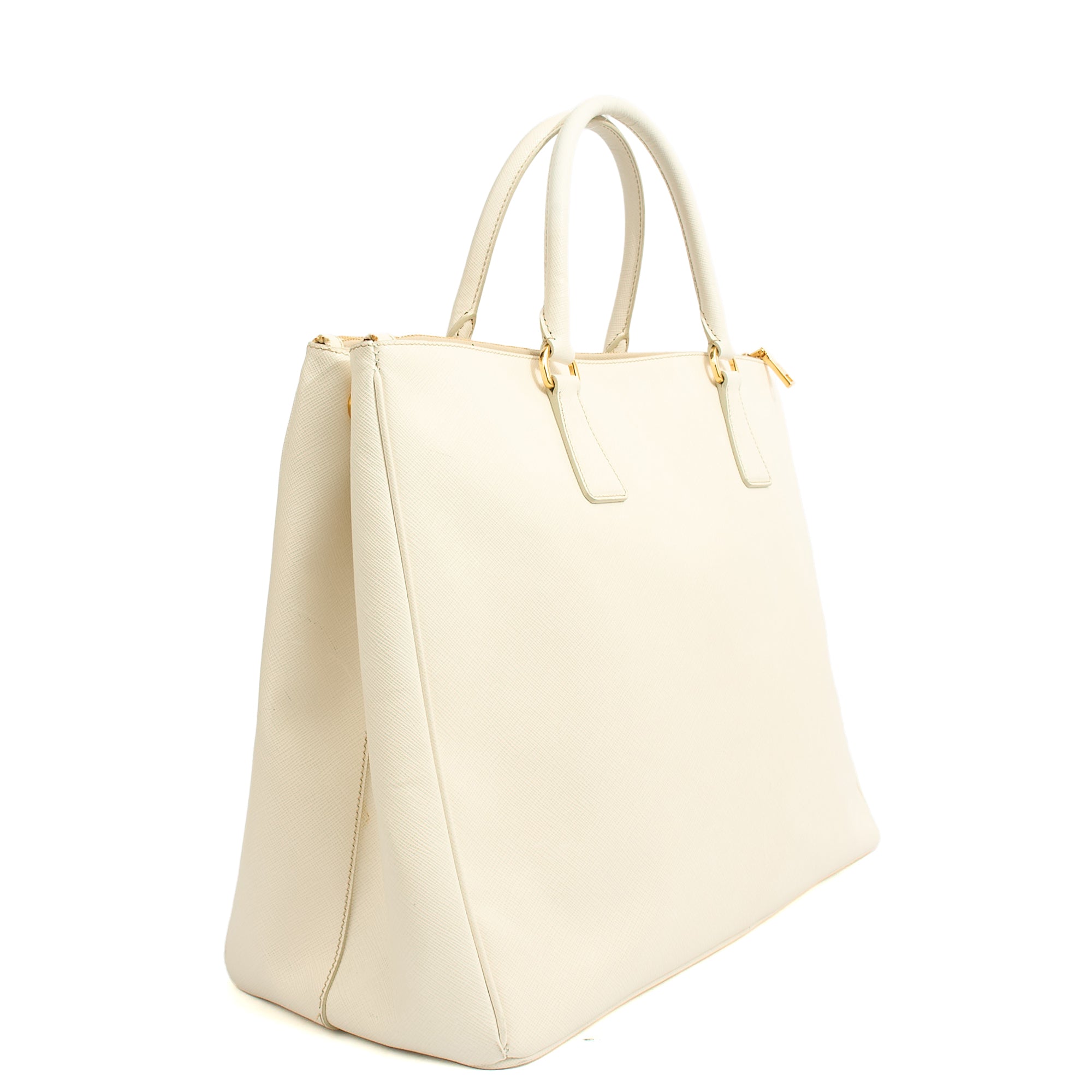 Prada Tote Galleria - Large Double Zip Tote in White, Saffiano Leather — Back View