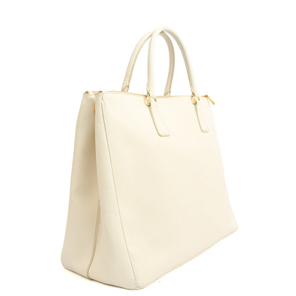Prada Tote Galleria - Large Double Zip Tote in White, Saffiano Leather — Back View