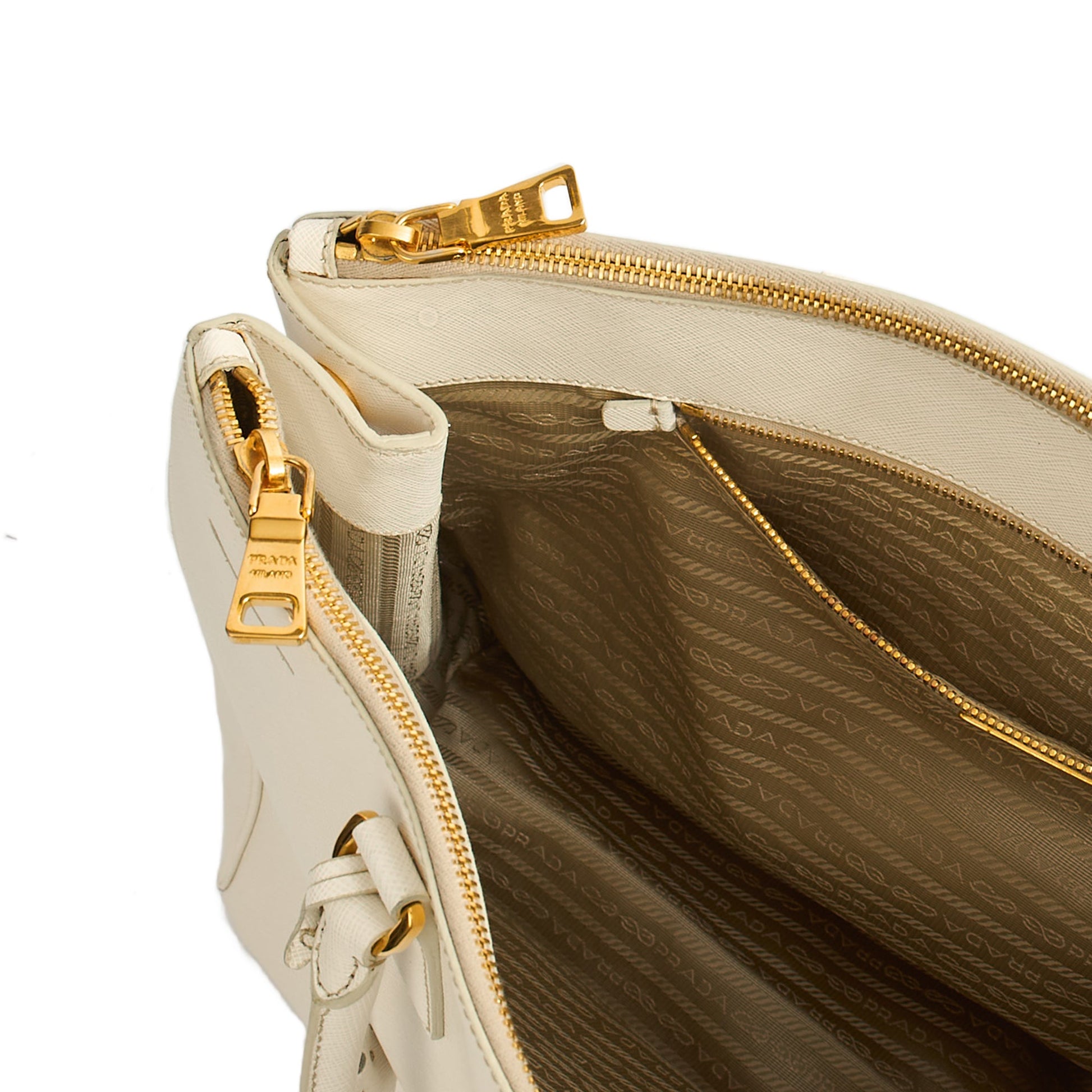 Prada Tote Galleria - Large Double Zip Tote in White, Saffiano Leather — Lifestyle View