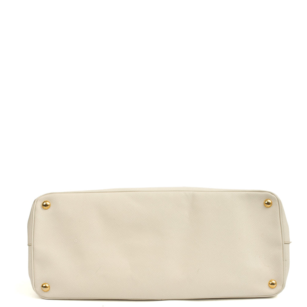 Prada Tote Galleria - Large Double Zip Tote in White, Saffiano Leather — Detail View