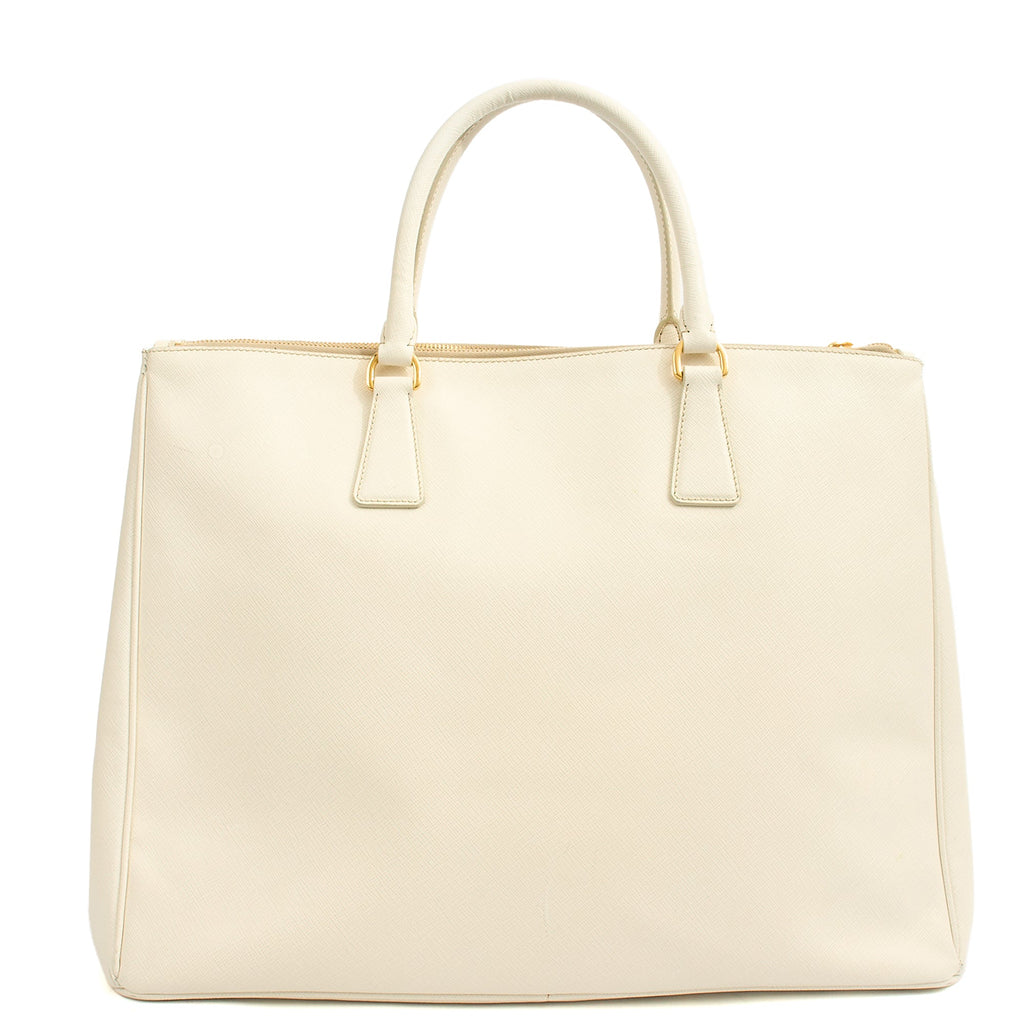 Prada Tote Galleria - Large Double Zip Tote in White, Saffiano Leather — Top View