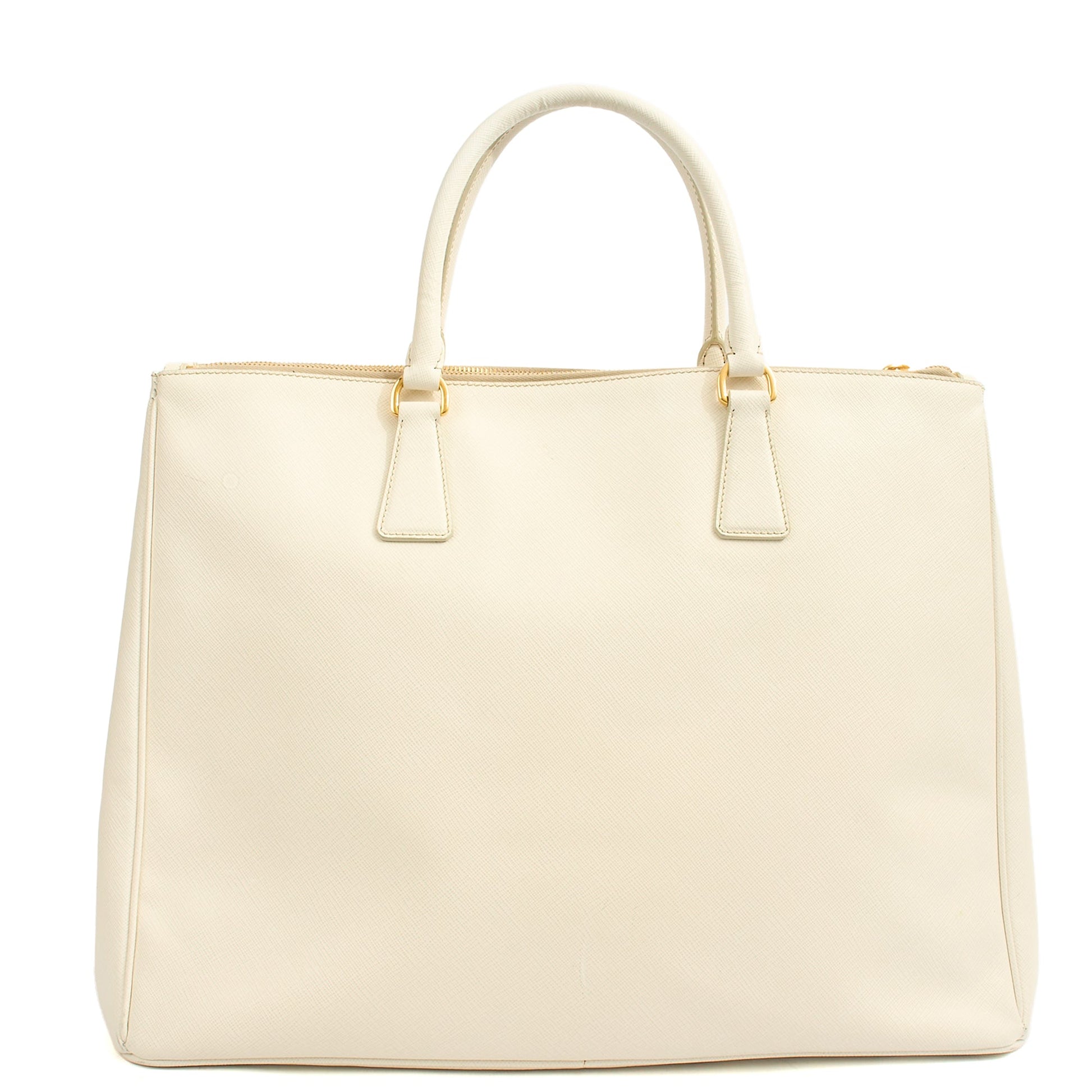 Prada Tote Galleria - Large Double Zip Tote in White, Saffiano Leather — Top View