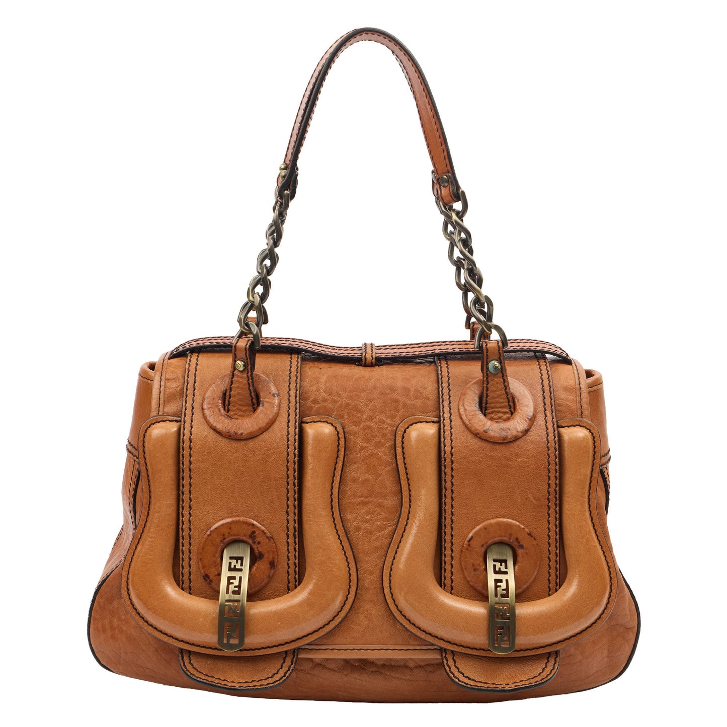 Fendi Shoulder Bag B Bag in Brown, Leather — Front View