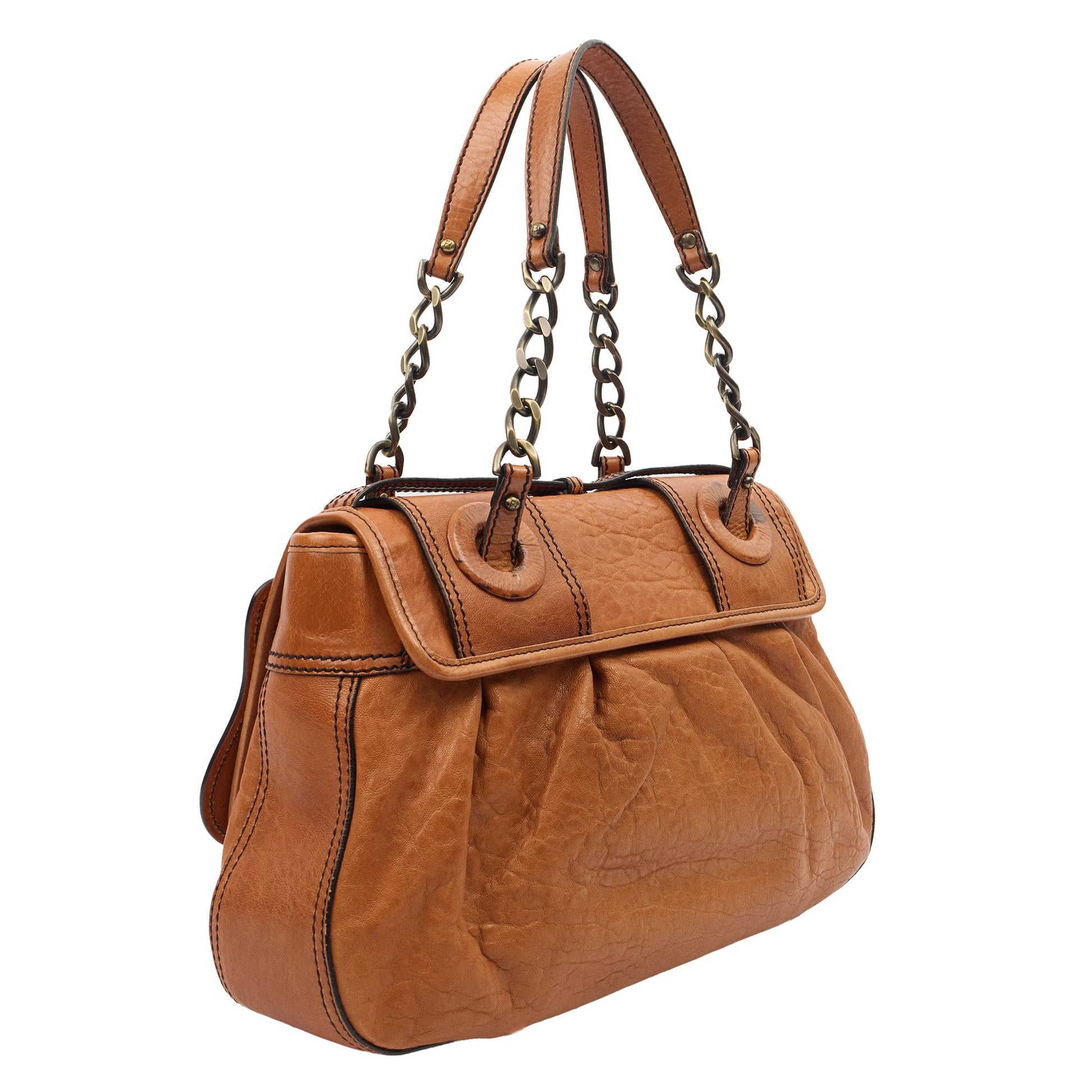 Fendi Shoulder Bag B Bag in Brown, Leather — Back View