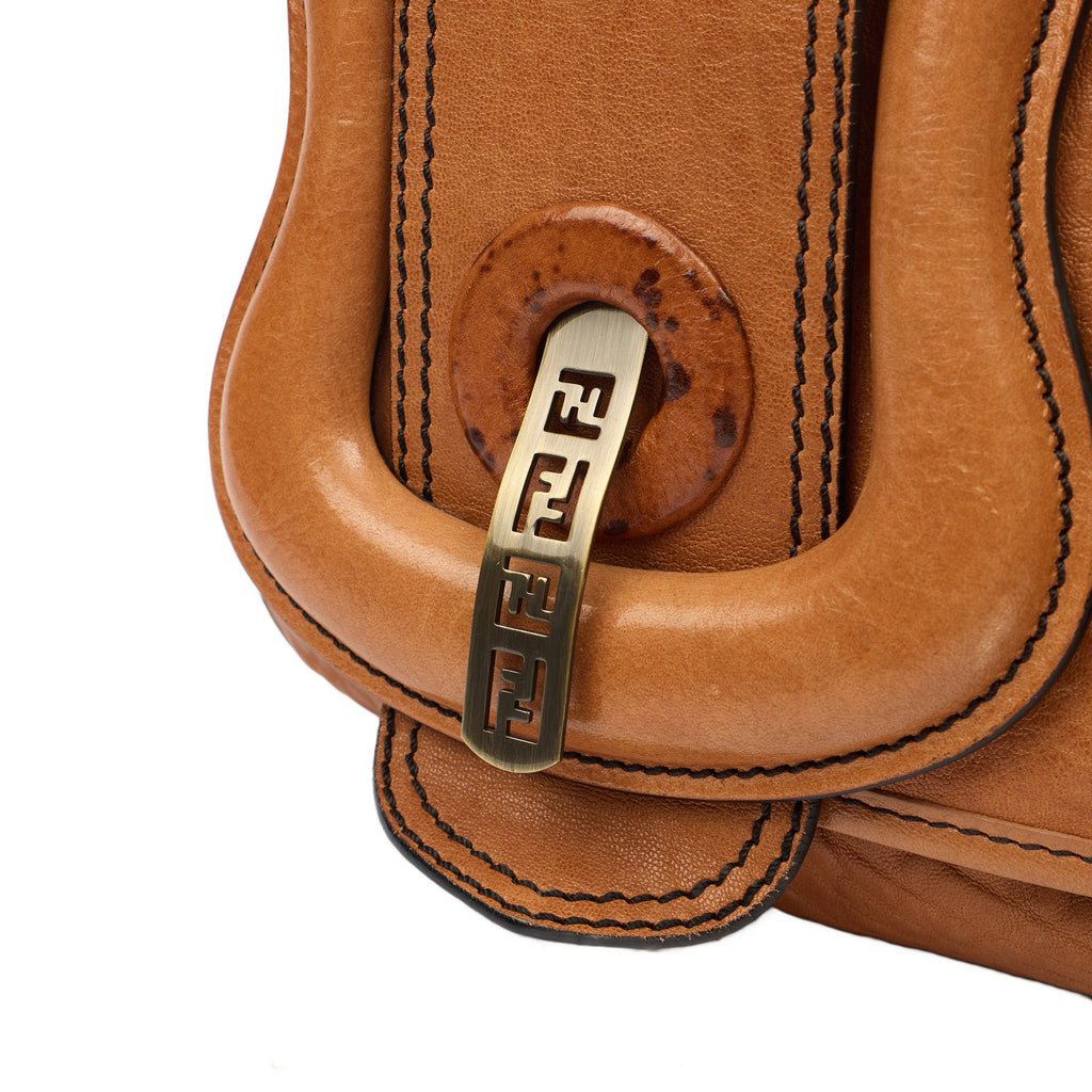 Fendi Shoulder Bag B Bag in Brown, Leather — Side View