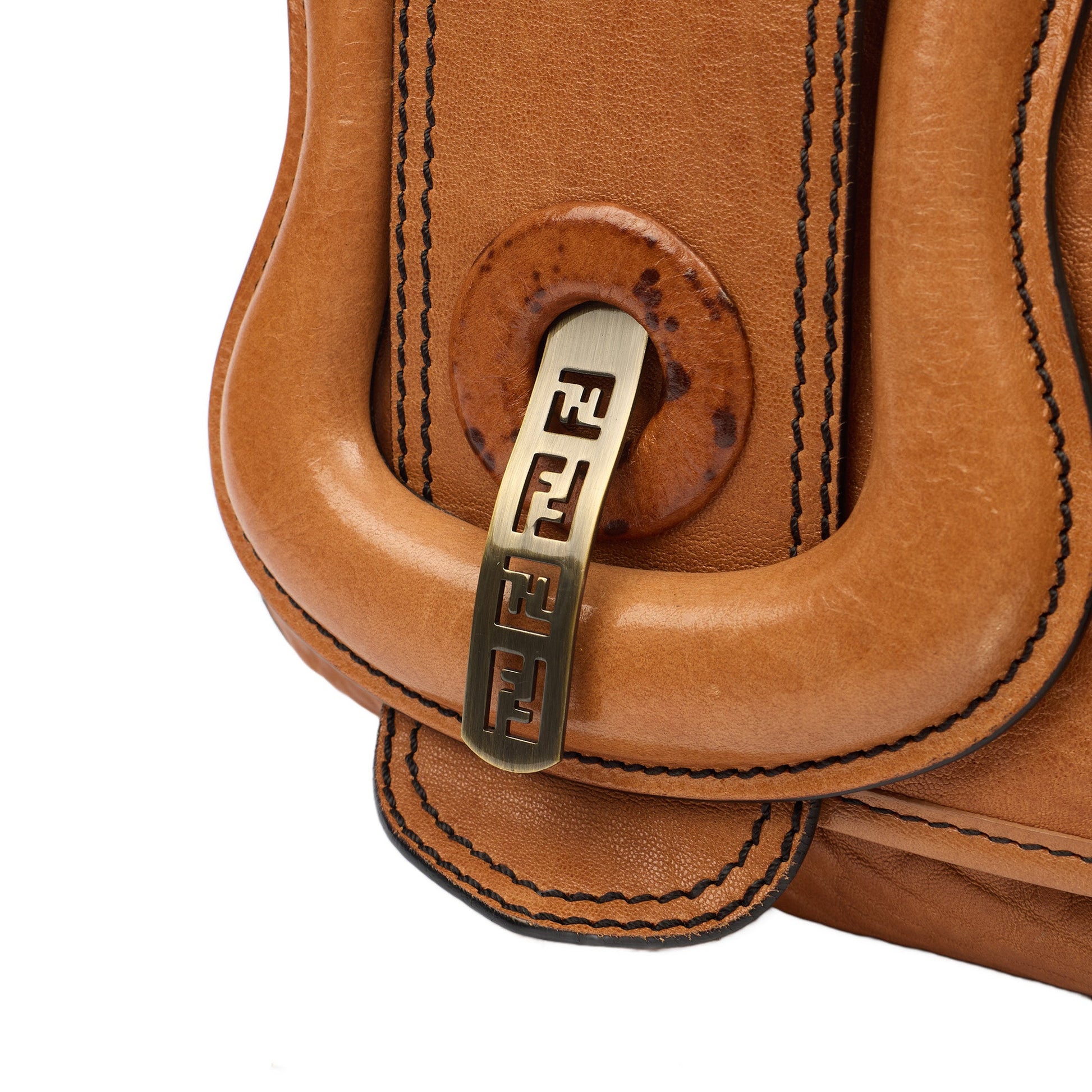 Fendi Shoulder Bag B Bag in Brown, Leather — Side View