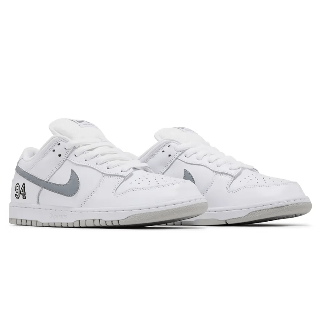 Nike Dunk Low SB x Supreme 'White Metallic Silver' — UK 3 | EU 35.5 | US 3.5 — Top View