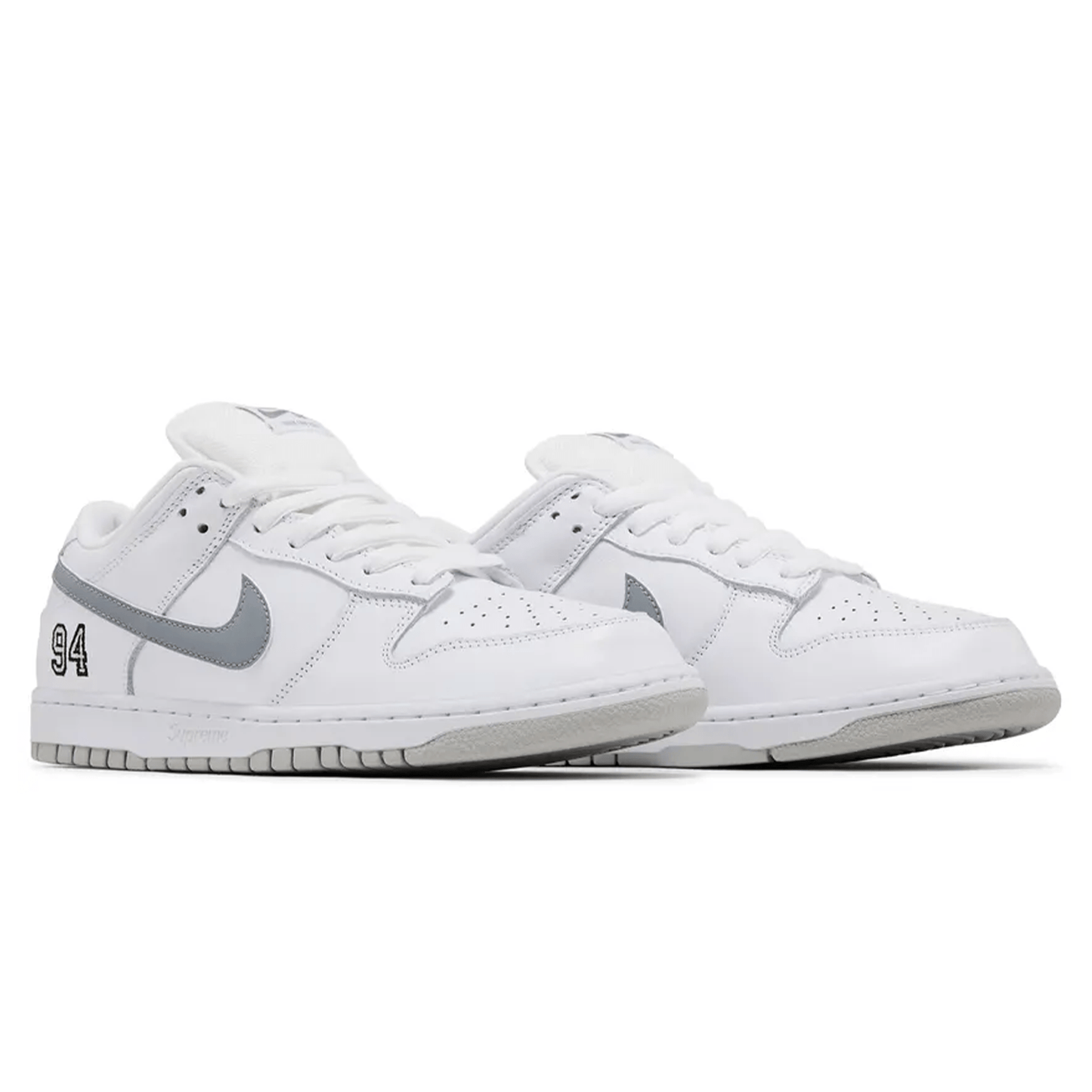 Nike Dunk Low SB x Supreme 'White Metallic Silver' — UK 3 | EU 35.5 | US 3.5 — Top View