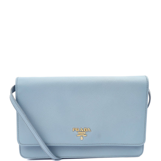 Prada Cross Body Crossbody in Blue, Saffiano Leather — Front View