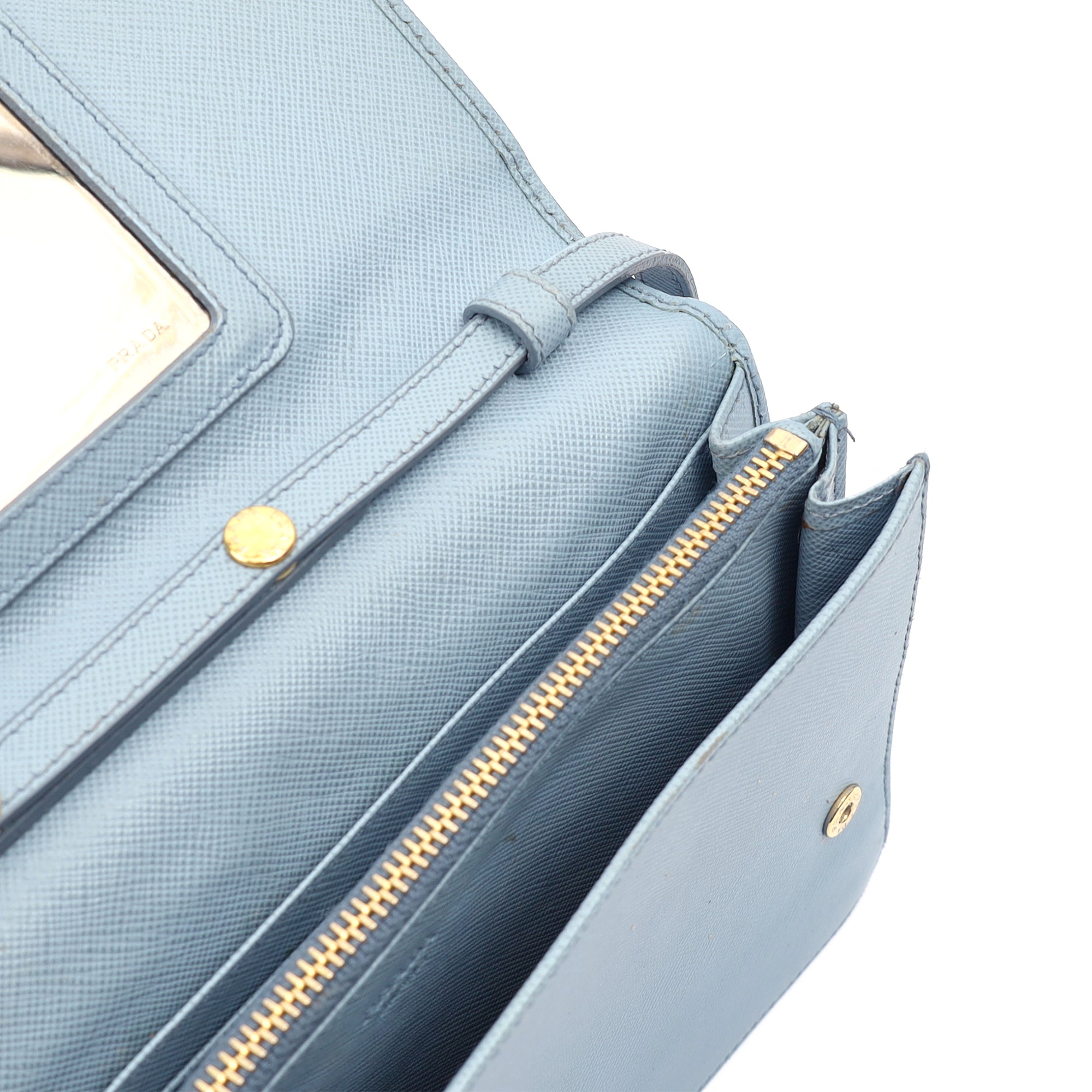 Prada Cross Body Crossbody in Blue, Saffiano Leather — Detail View