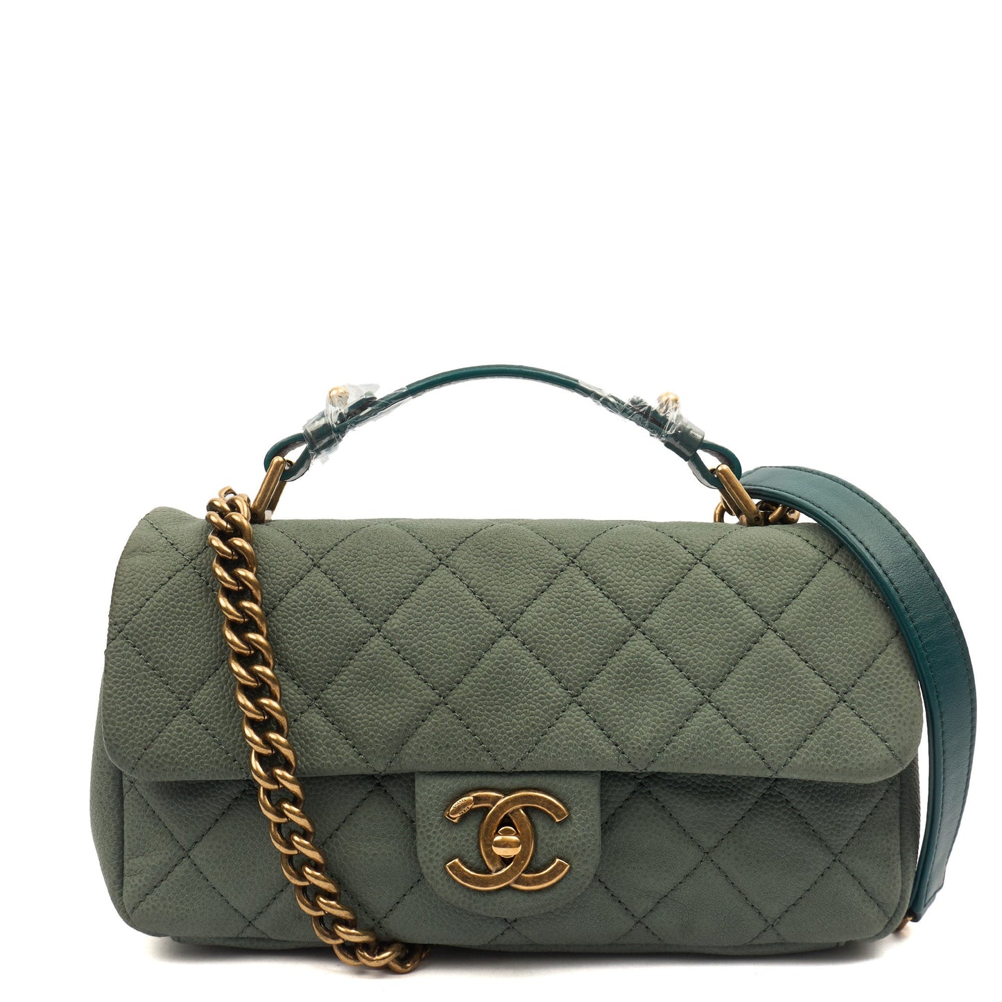 Chanel Cross Body Flap Bag in Green, Nubuck — Alternate View 11