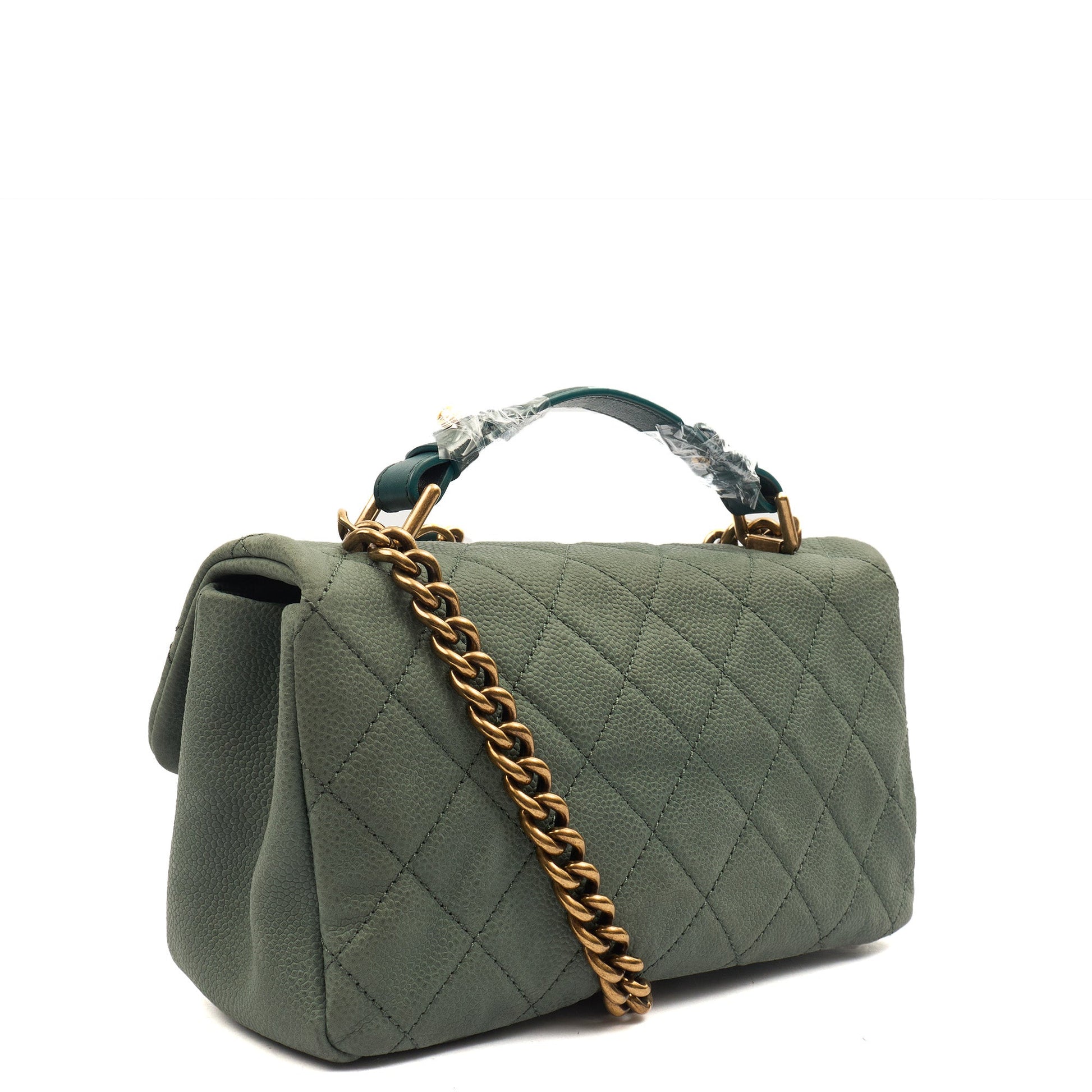 Chanel Cross Body Flap Bag in Green, Nubuck — Back View