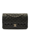 Chanel Cross Body Classic Double Flap - Medium in Black, Calfskin Leather — Front View