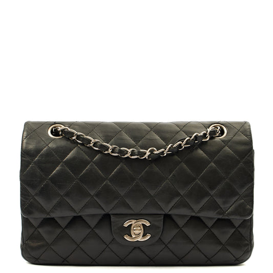 Chanel Cross Body Classic Double Flap - Medium in Black, Calfskin Leather — Front View