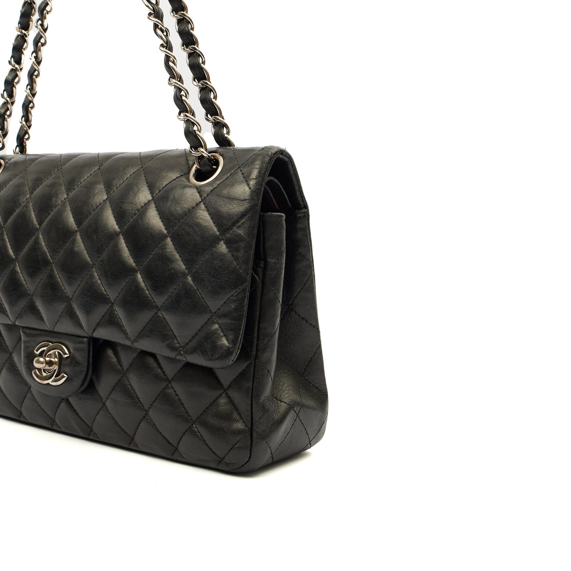 Chanel Cross Body Classic Double Flap - Medium in Black, Calfskin Leather — Detail View