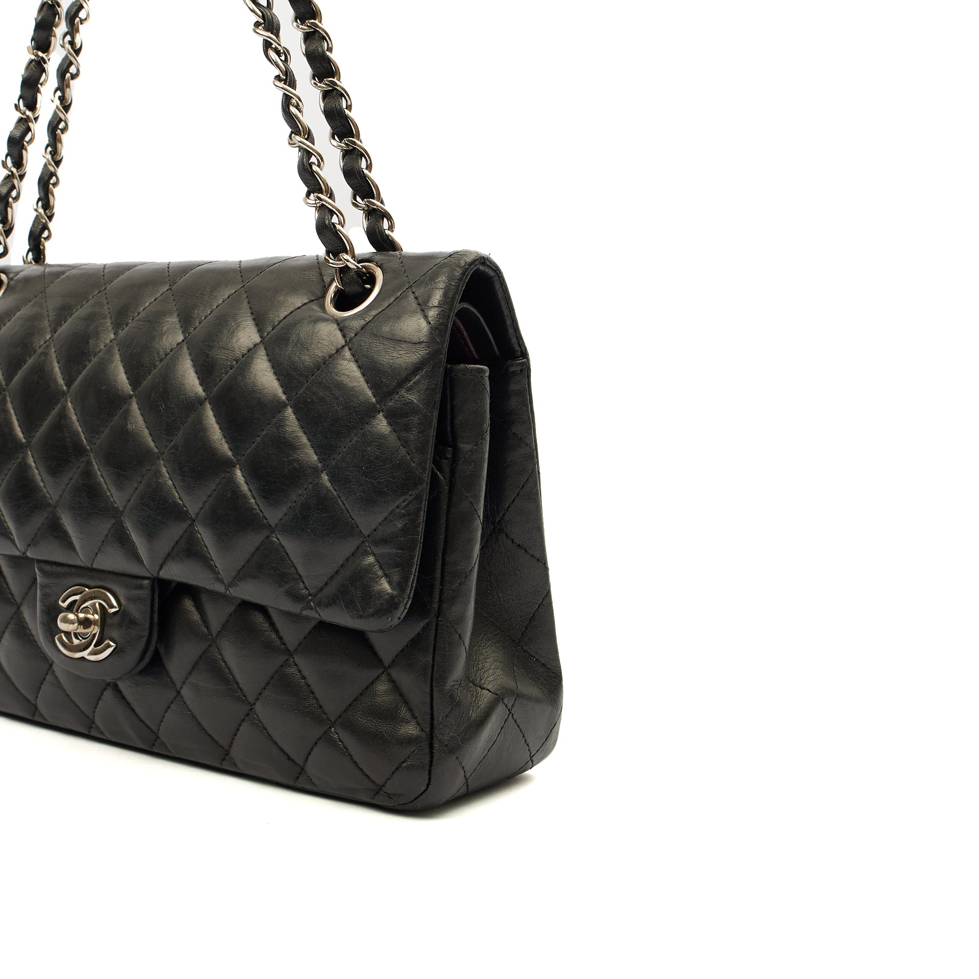Chanel Cross Body Classic Double Flap - Medium in Black, Calfskin Leather — Detail View