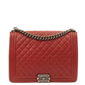 Chanel Shoulder Bag Boy - Large in Red, Lambskin Leather — Front View