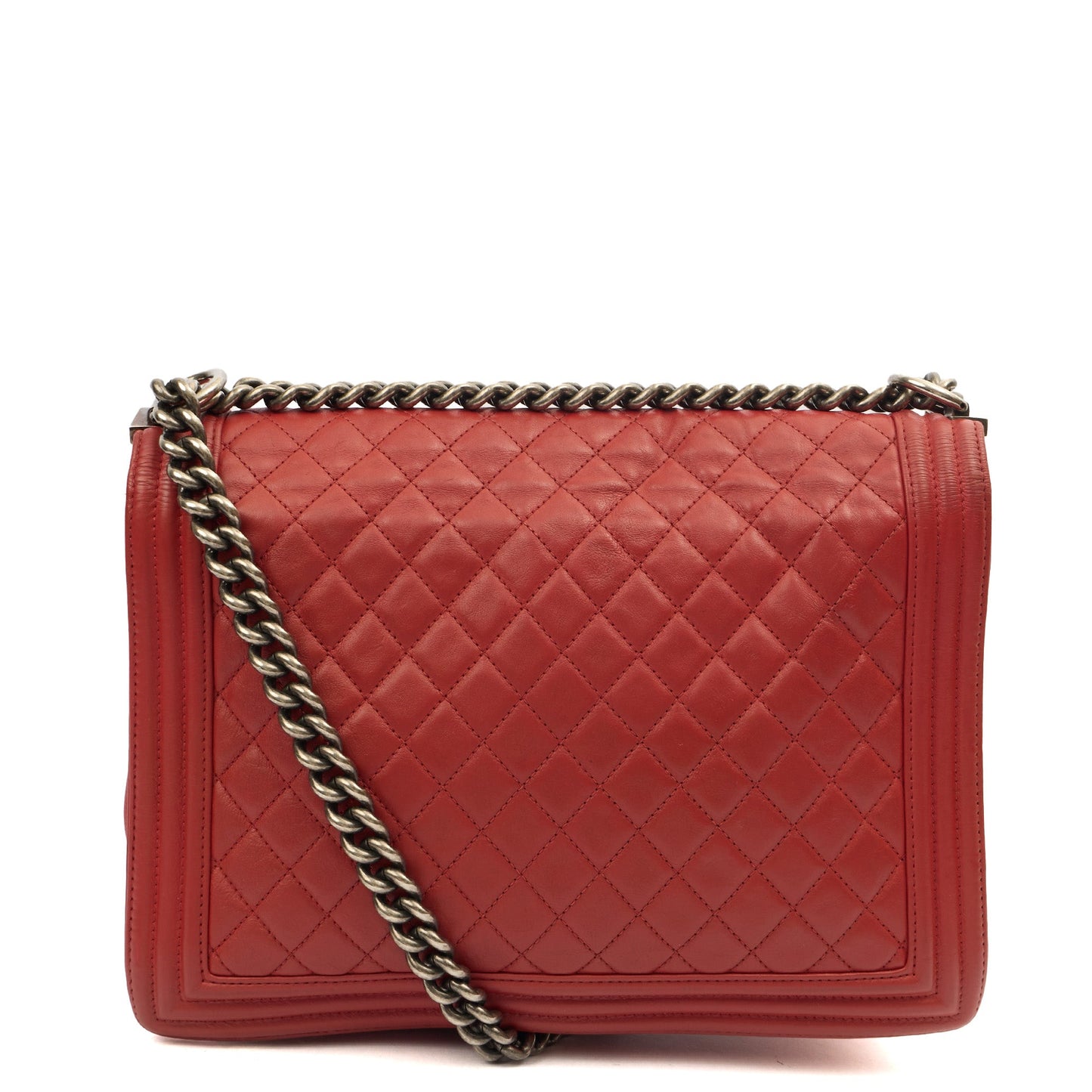Chanel Shoulder Bag Boy - Large in Red, Lambskin Leather — Alternate View 14