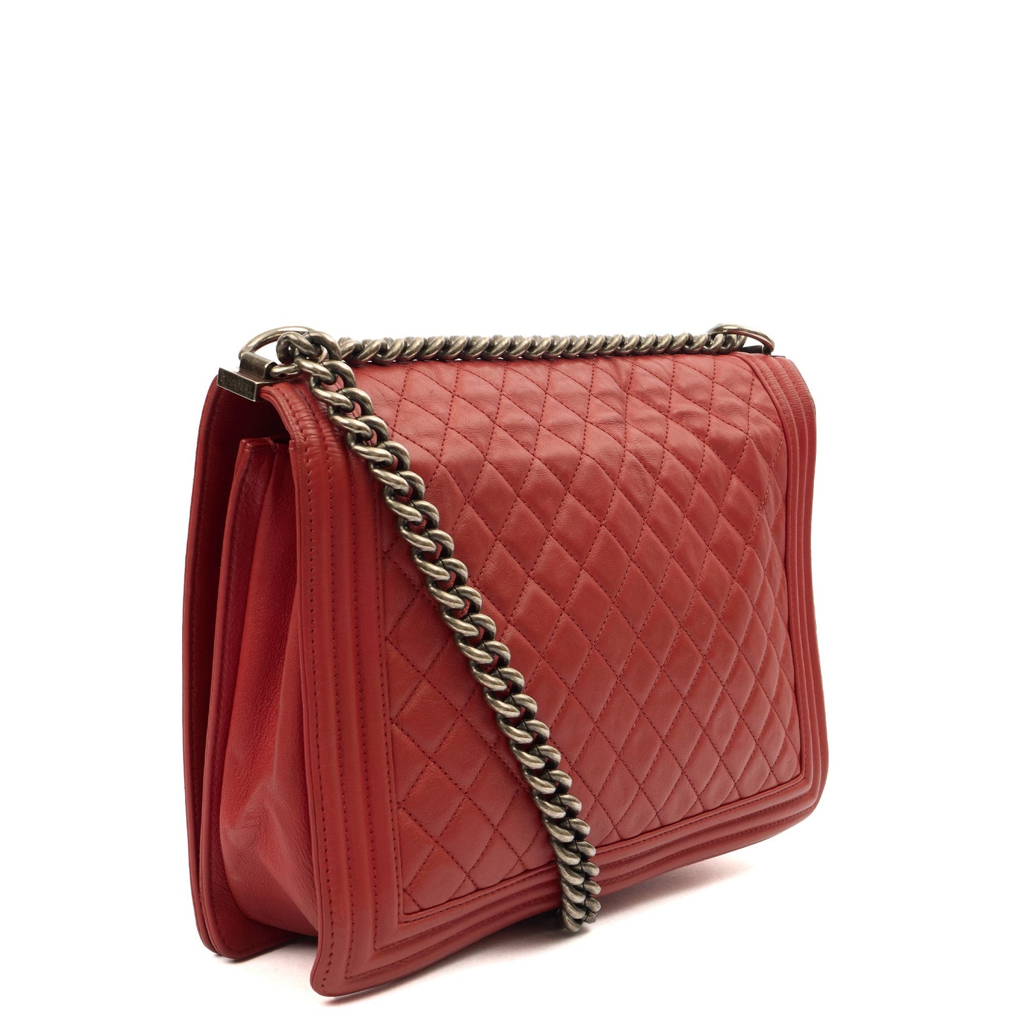 Chanel Shoulder Bag Boy - Large in Red, Lambskin Leather — Back View