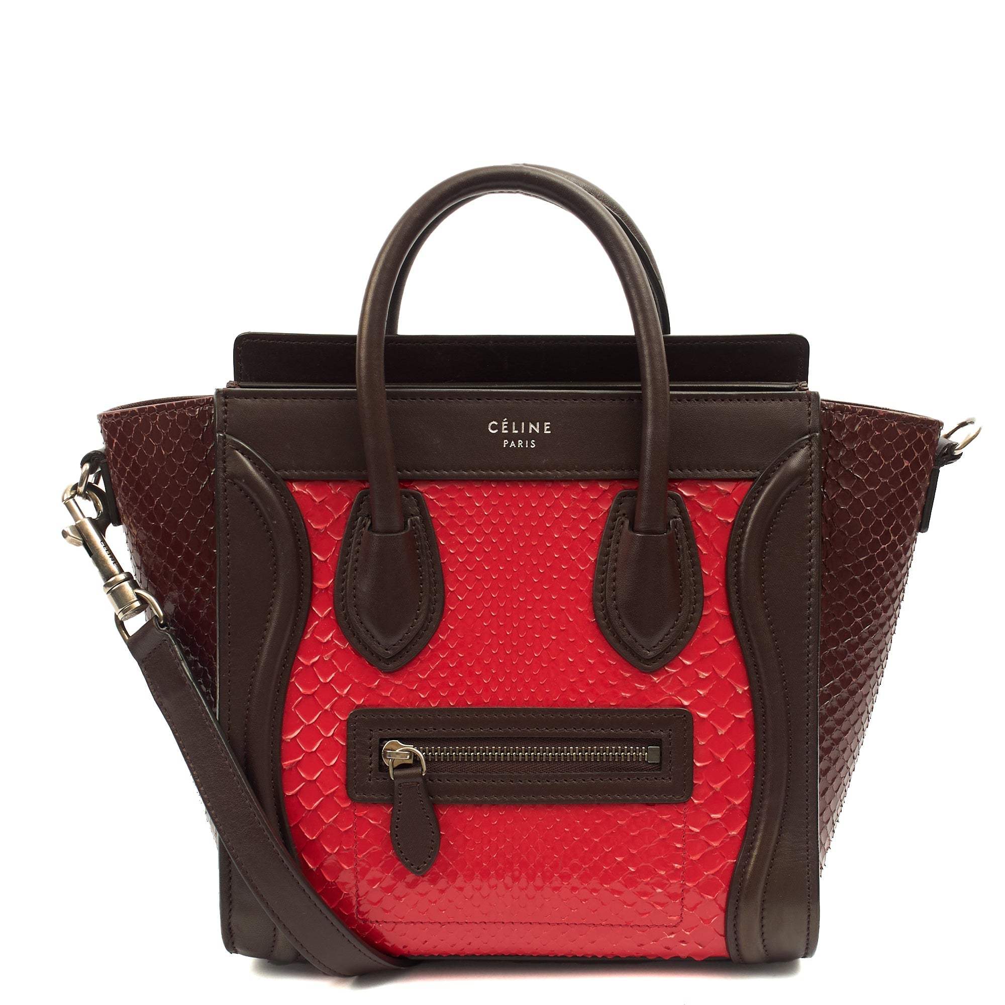 Celine Mini Bag Luggage - Nano in Red, Python Leather — Front View