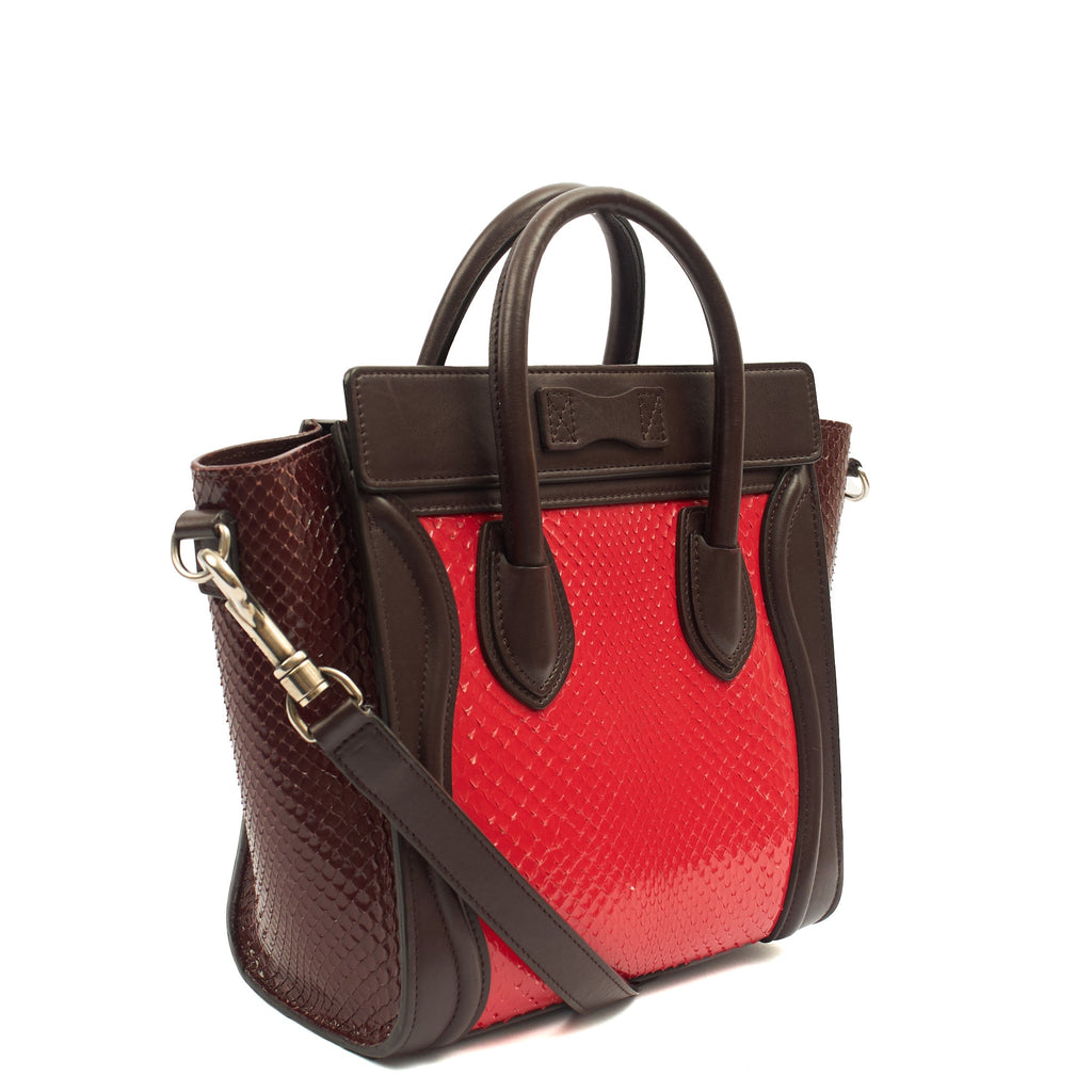 Celine Mini Bag Luggage - Nano in Red, Python Leather — Side View