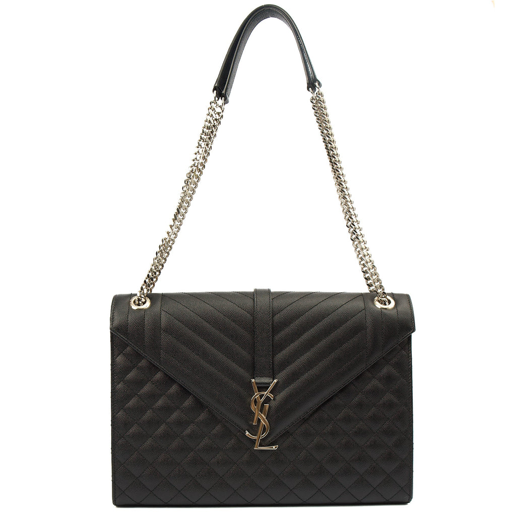 Saint Laurent Shoulder Bag Envelope - Large in Black, Calfskin Leather — Side View