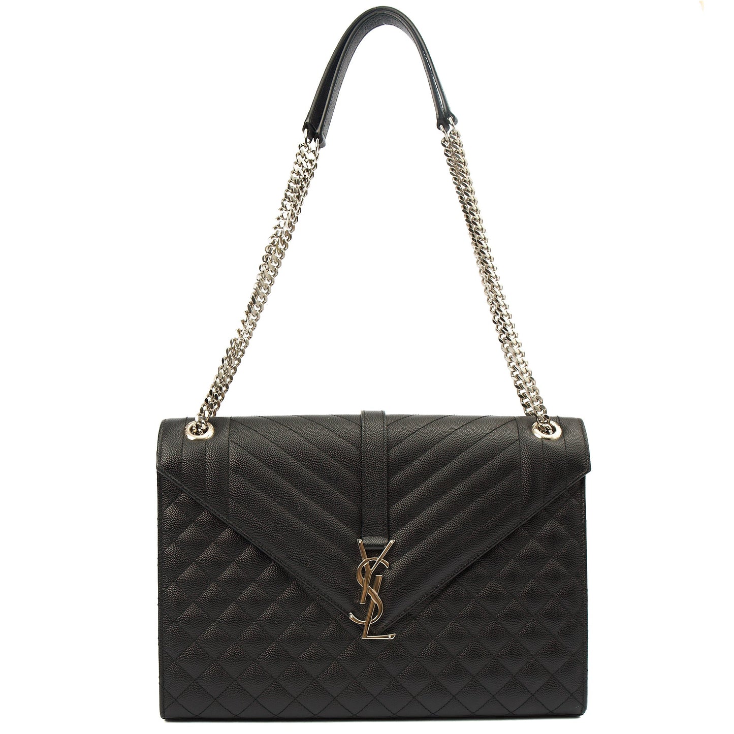 Saint Laurent Shoulder Bag Envelope - Large in Black, Calfskin Leather — Side View