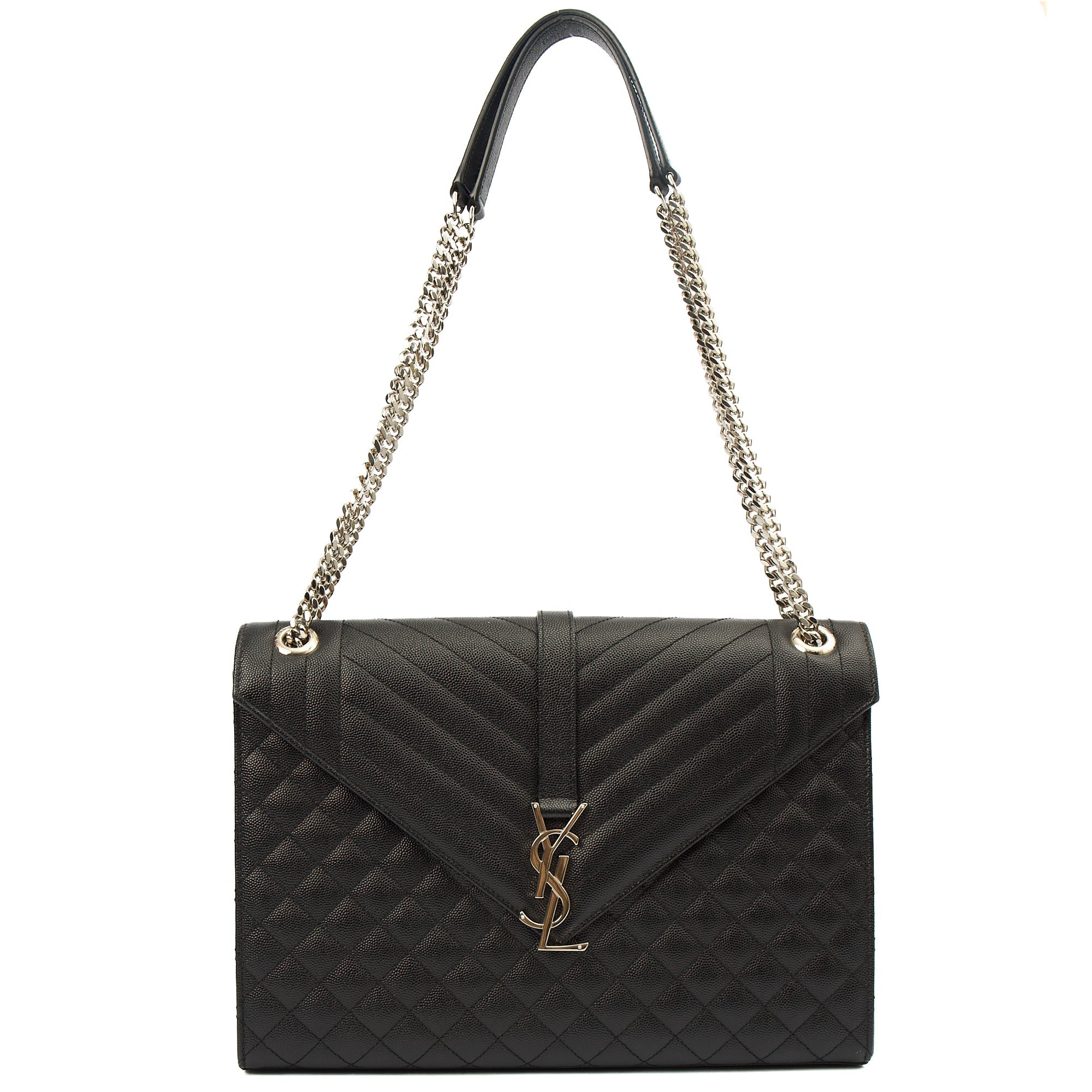 Saint Laurent Shoulder Bag Envelope - Large in Black, Calfskin Leather — Side View