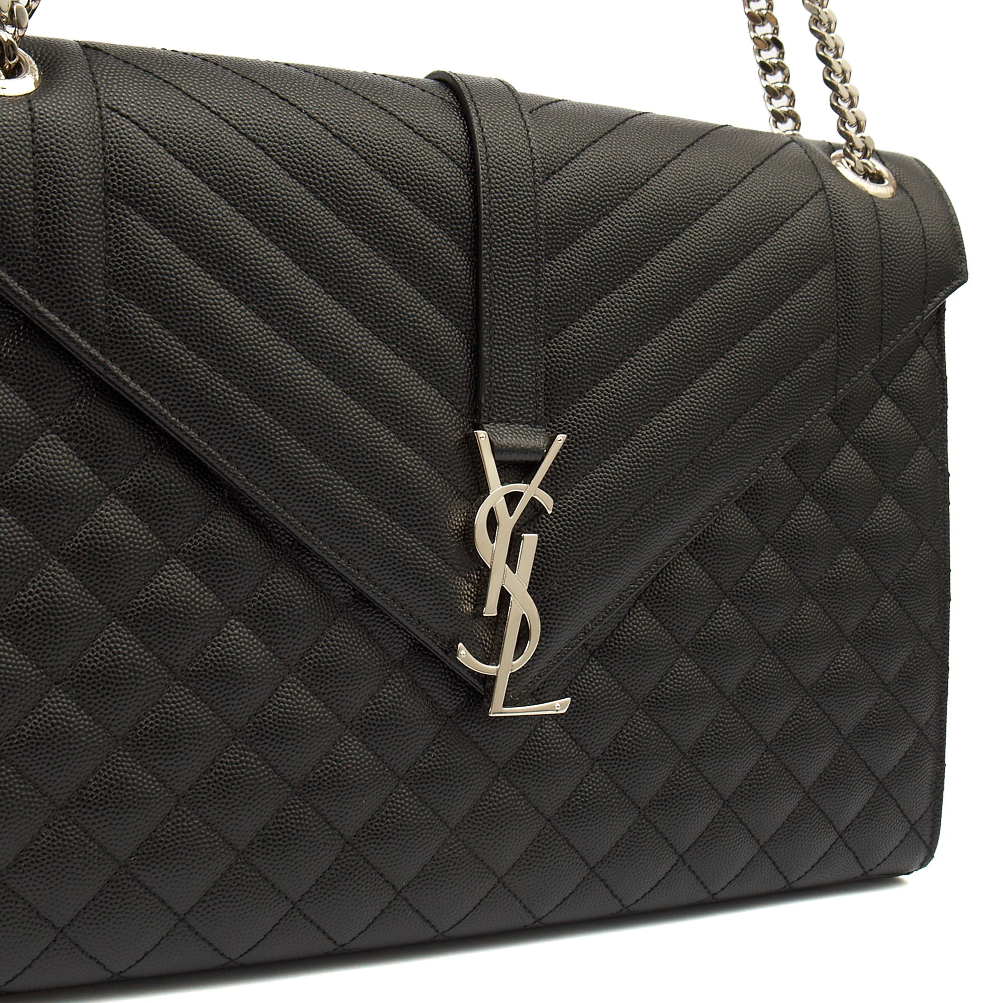 Saint Laurent Shoulder Bag Envelope - Large in Black, Calfskin Leather — Lifestyle View