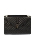 Saint Laurent Shoulder Bag Envelope - Large in Black, Calfskin Leather — Front View
