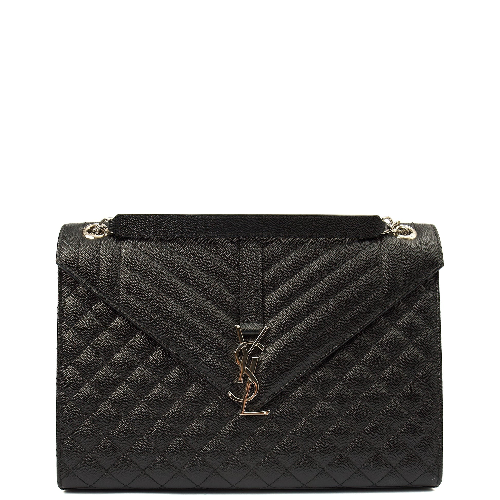 Saint Laurent Shoulder Bag Envelope - Large in Black, Calfskin Leather — Front View