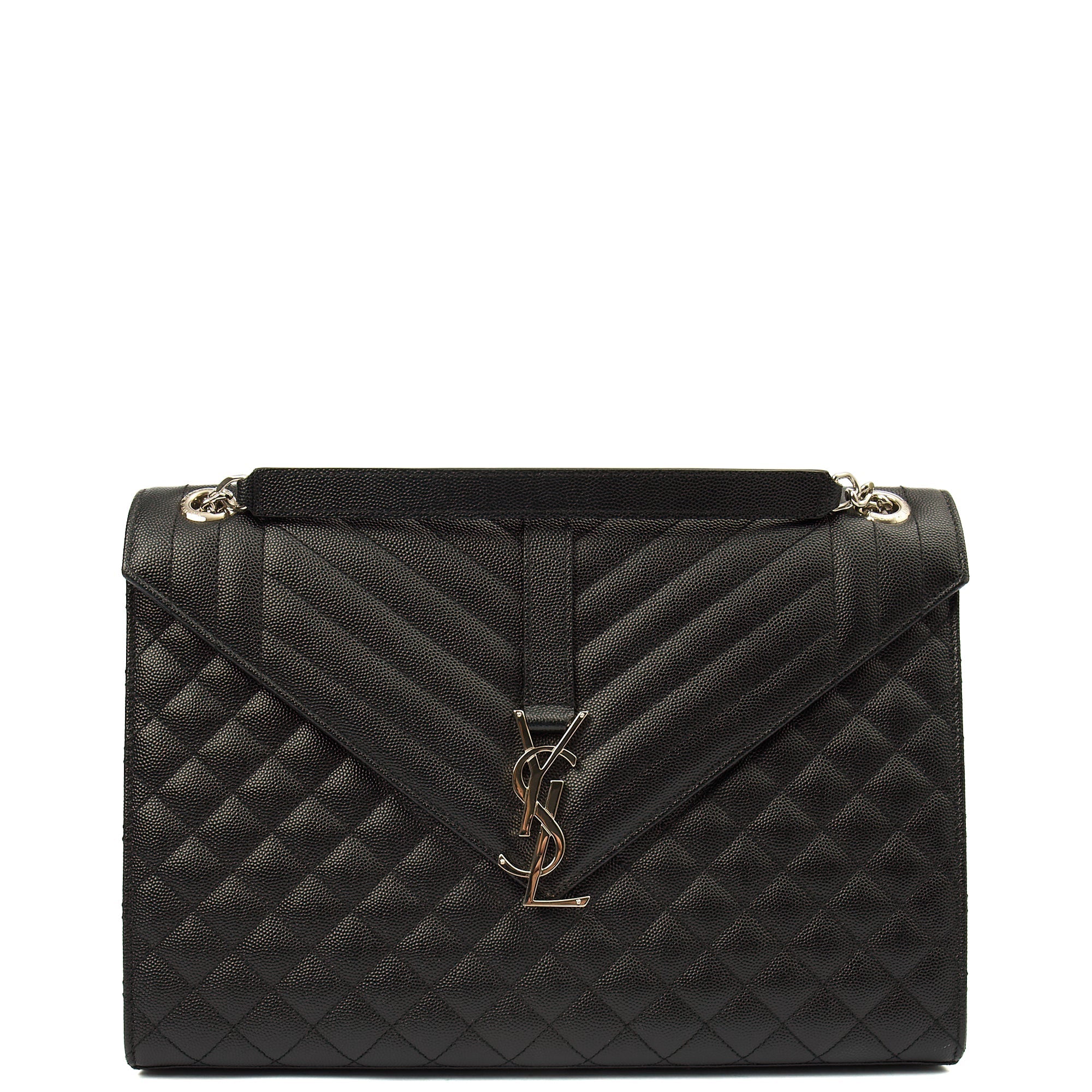 Saint Laurent Shoulder Bag Envelope - Large in Black, Calfskin Leather — Front View