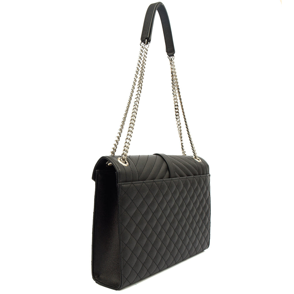 Saint Laurent Shoulder Bag Envelope - Large in Black, Calfskin Leather — Back View