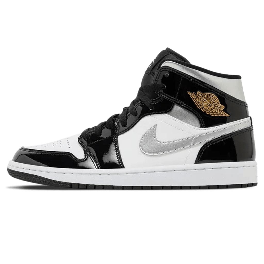 Air Jordan 1 Mid SE 'Black White Metallic Silver' — UK 3 | EU 35.5 | US 3.5 — Front View