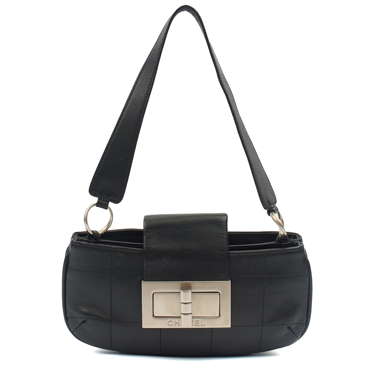 Chanel Shoulder Bag No.5 Giant Mademoiselle Bag in Black, Calfskin Leather — Front View