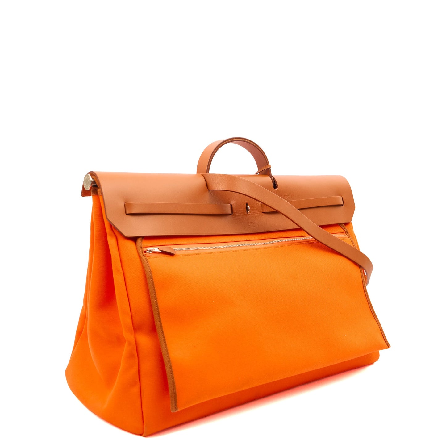 Hermes Herbag Cabine 50 in Classic Orange, Canvas — Side View