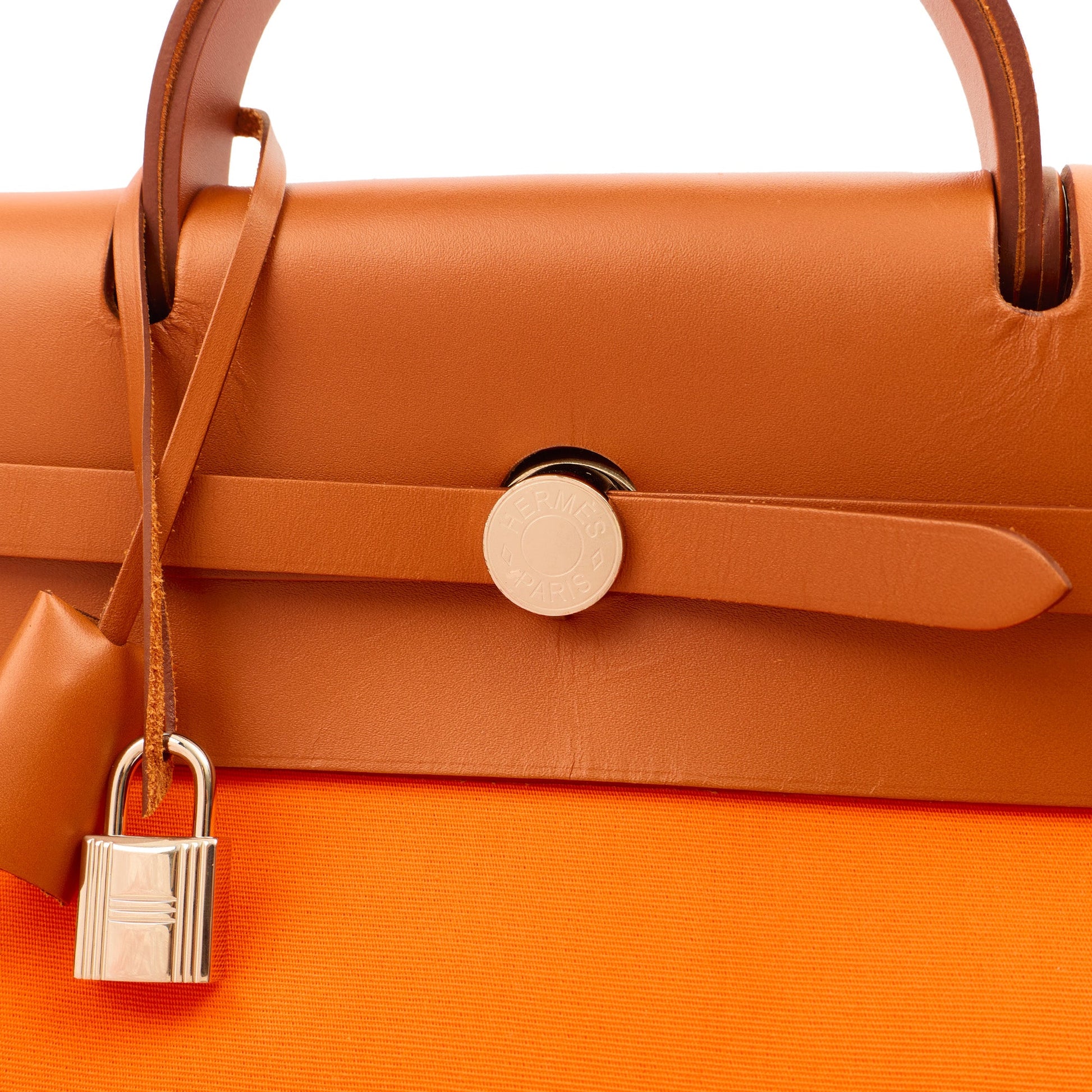 Hermes Herbag Cabine 50 in Classic Orange, Canvas — Lifestyle View