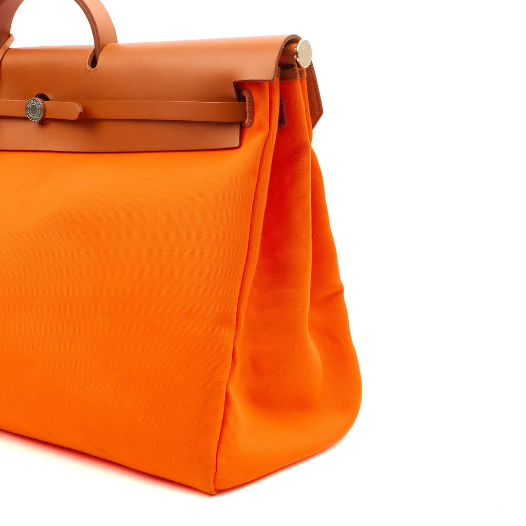 Hermes Herbag Cabine 50 in Classic Orange, Canvas — Detail View