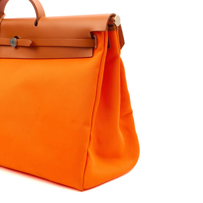 Hermes Herbag Cabine 50 in Classic Orange, Canvas — Detail View